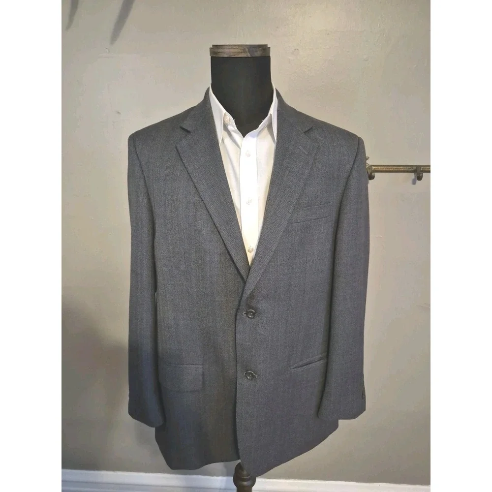 Pronto Uomo Mens Wool Sports Coat 40R Gray Herringbone 2 Button Blazer